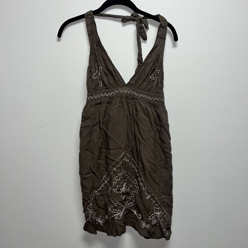 My Choice brown beach dress cover up halter one size womens flowy mini dress